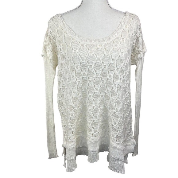 Free People White Open Knit Lace Sweater Size S/P Layered Hem - Picture 1 of 10